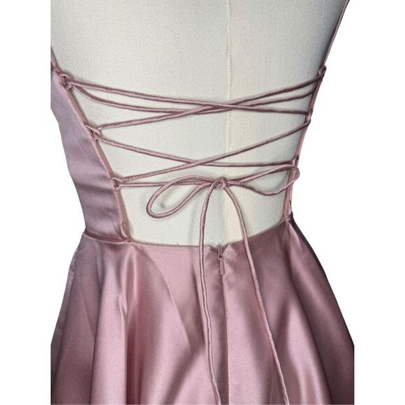 Stacees Women’s 0 A-Line Satin Homecoming Dress with Pockets Wisteria Pink NEW - Picture 7 of 10